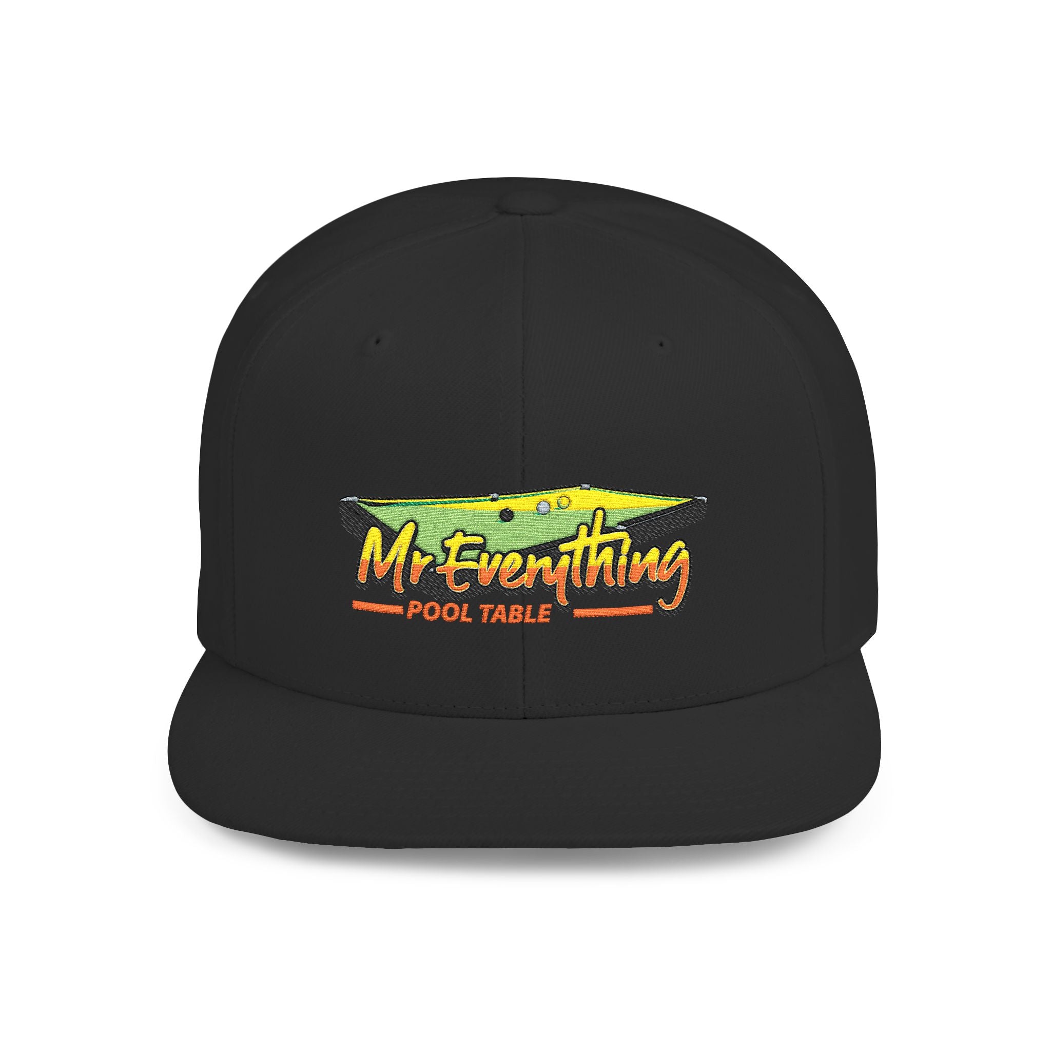 Flat Bill Snapback Hat — "Mr. Everything Pool Table" Retro Graphic