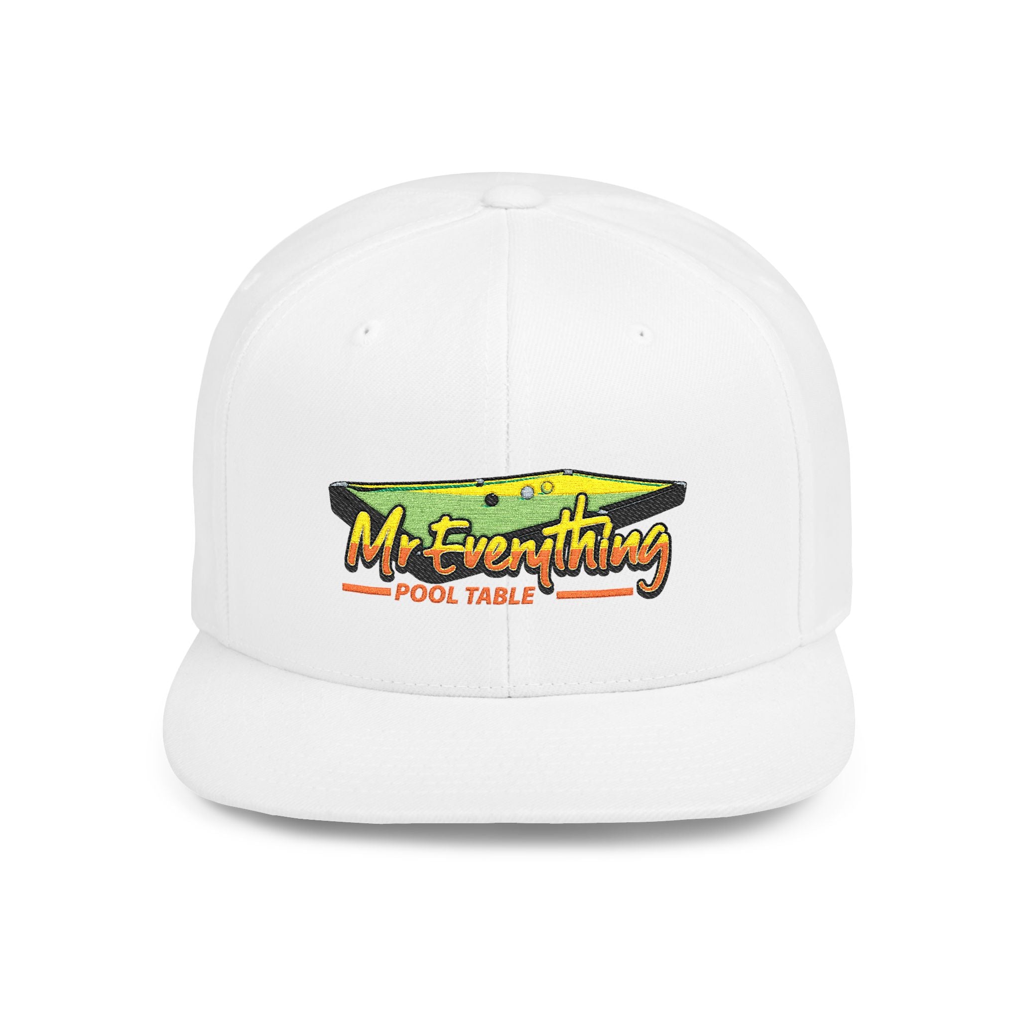 Flat Bill Snapback Hat — "Mr. Everything Pool Table" Retro Graphic