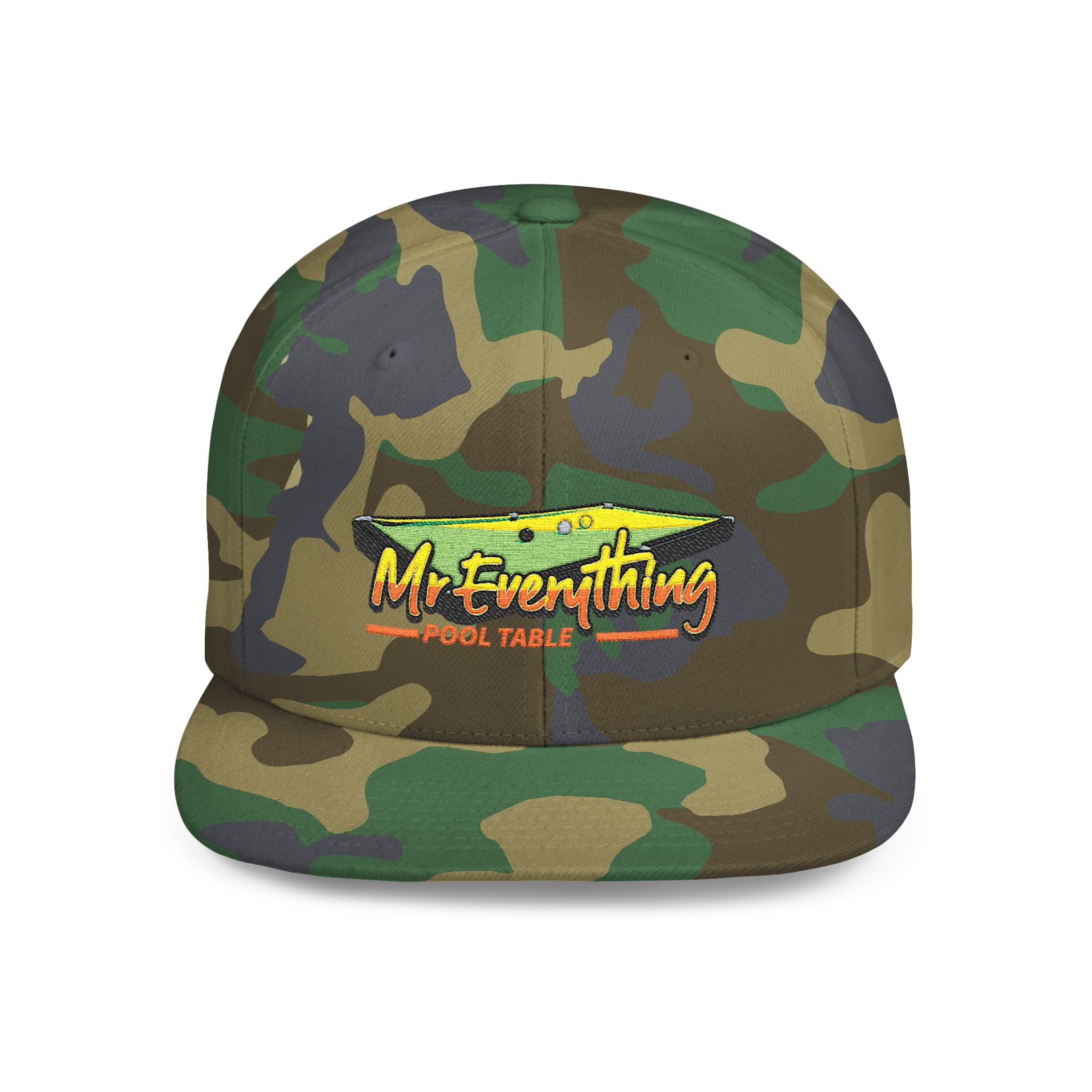 Flat Bill Snapback Hat — "Mr. Everything Pool Table" Retro Graphic