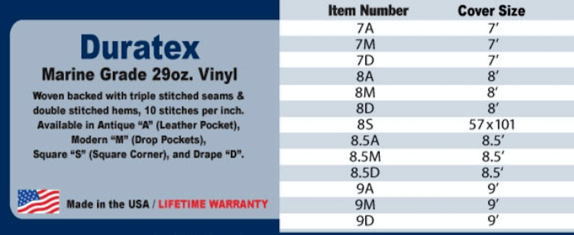 Duratex Pool Table Cover