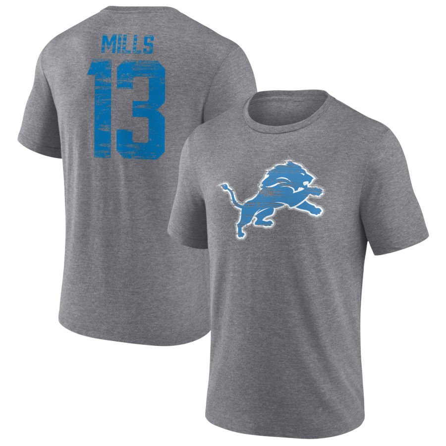 Men's Gray Detroit Lions Heritage Custom Name & Number Tri-Blend T-Shirt