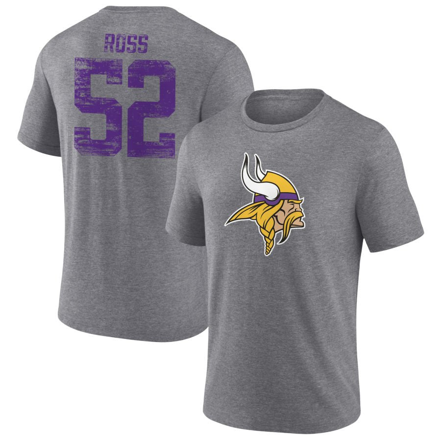 Men's Gray Minnesota Vikings Heritage Custom Name & Number Tri-Blend T-Shirt