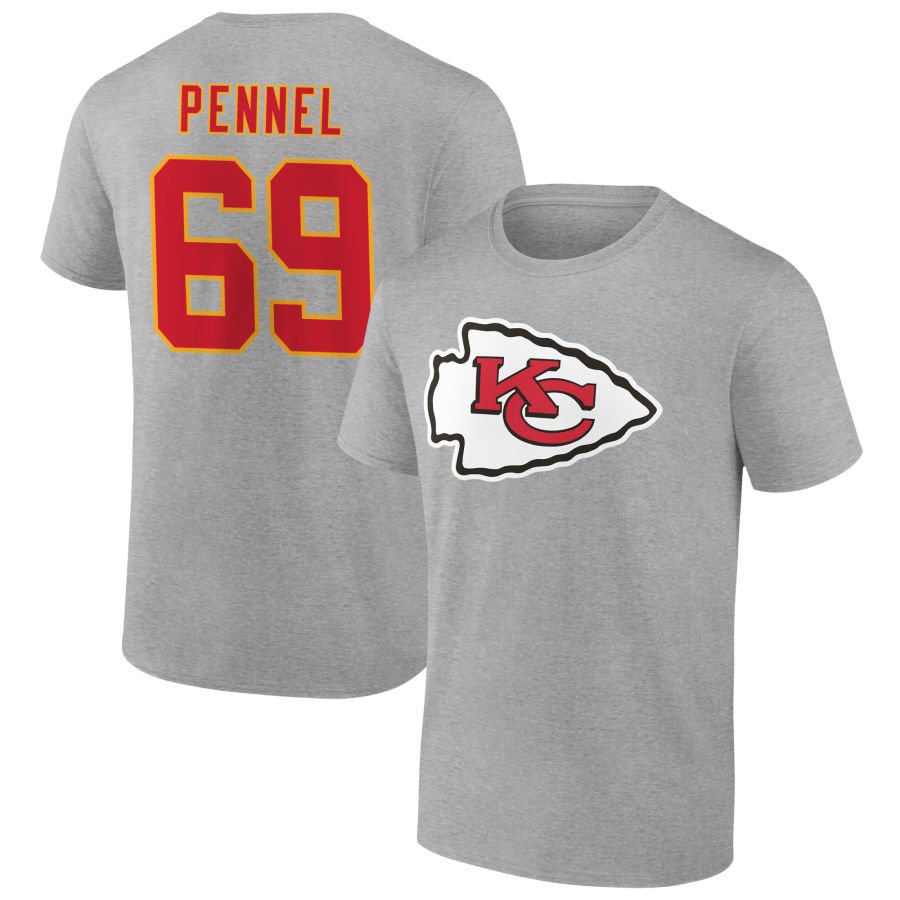 Men's Gray Kansas City Chiefs Team Authentic Personalized Name & Number T-Shirt