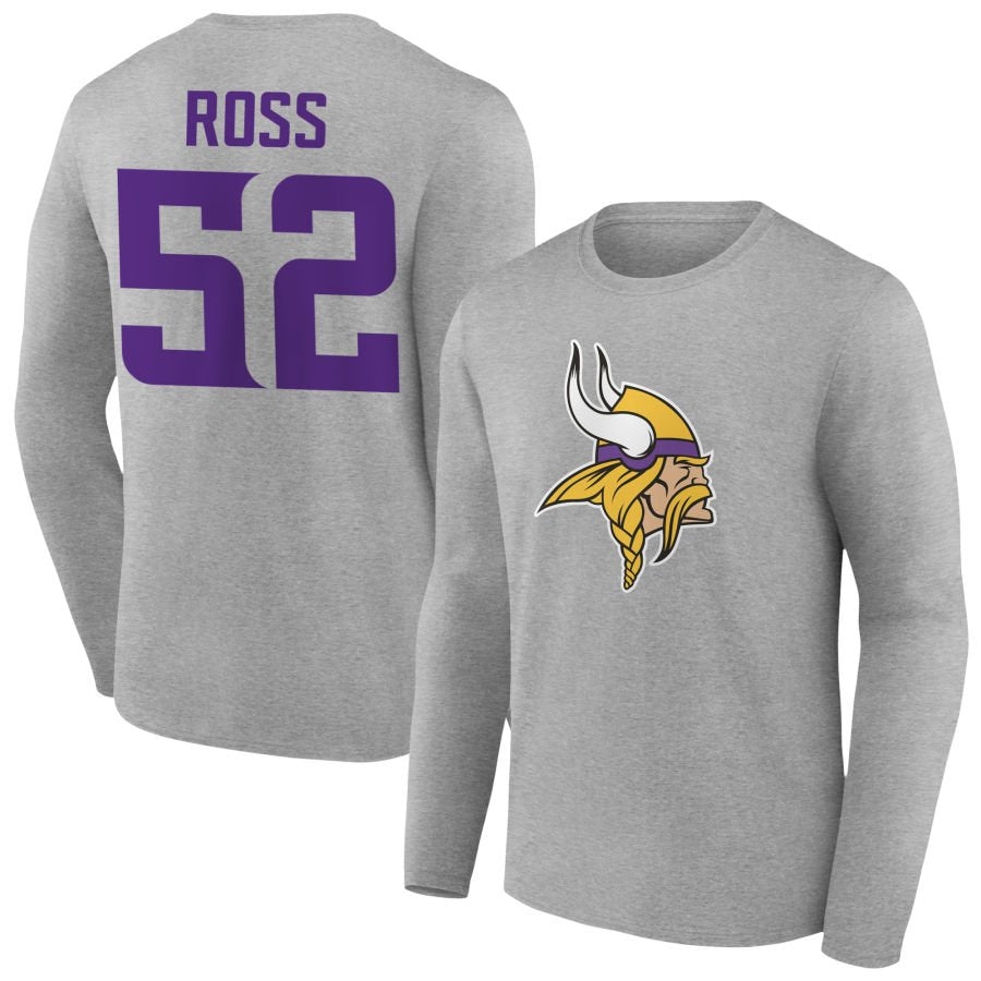 Men's Gray Minnesota Vikings Team Authentic Personalized Name & Number Long Sleeve T-Shirt
