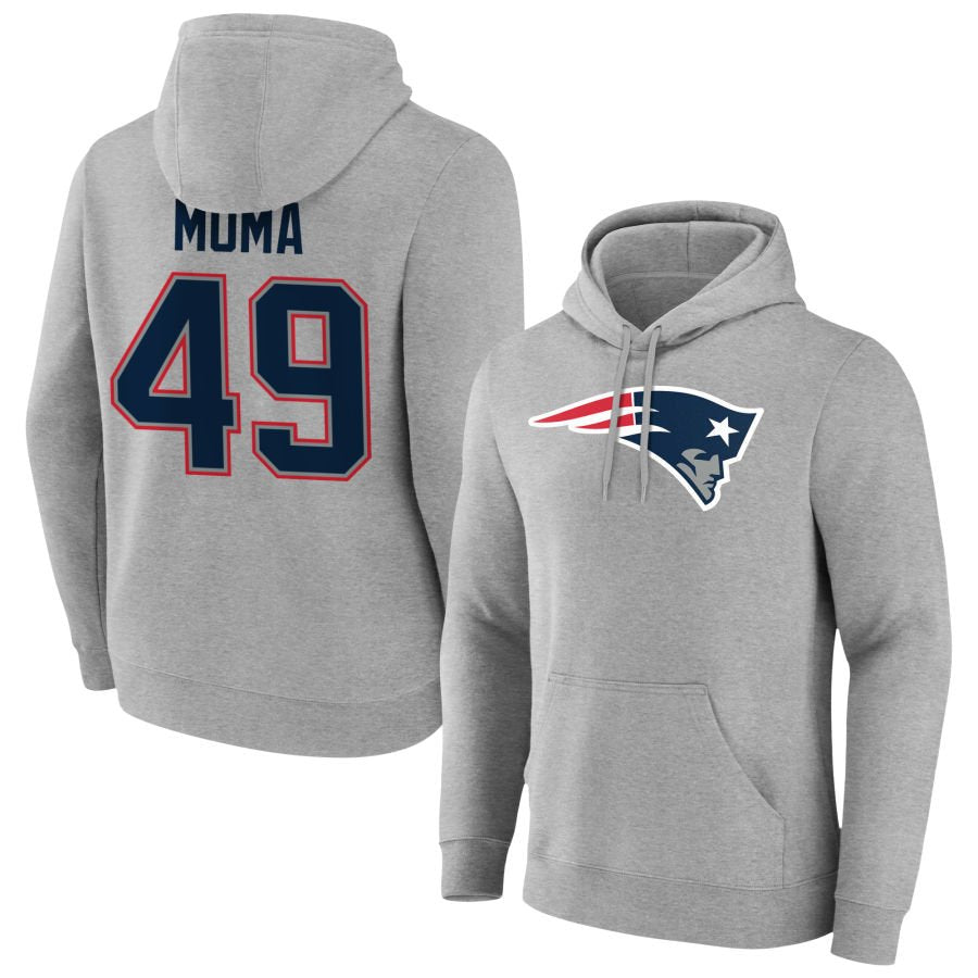 Men's Gray New England Patriots Team Authentic Personalized Name & Number Hoodie