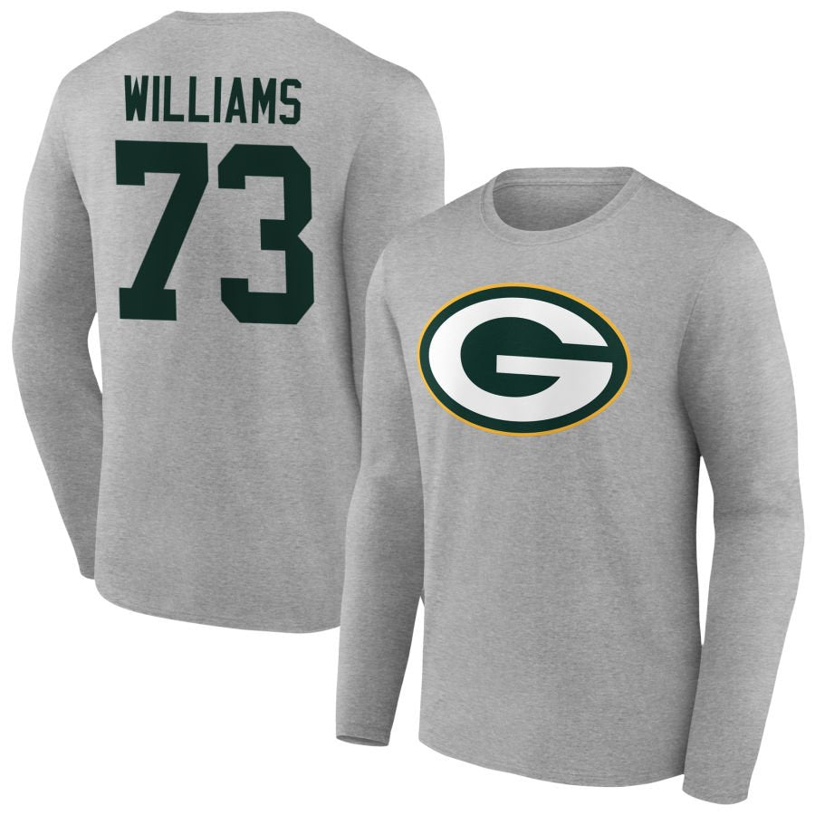 Men's Gray Green Bay Packers Team Authentic Personalized Name & Number Long Sleeve T-Shirt