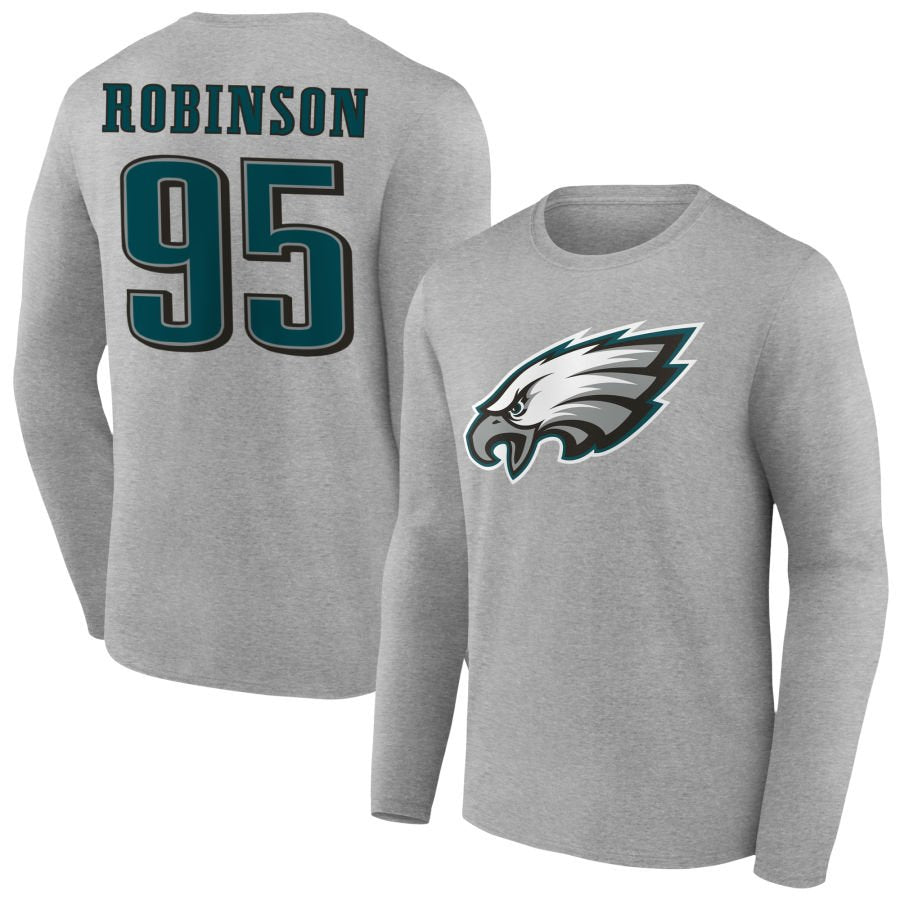 Men's Gray Philadelphia Eagles Team Authentic Personalized Name & Number Long Sleeve T-Shirt