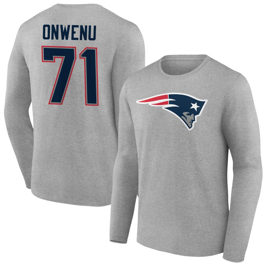 Men's Gray New England Patriots Team Authentic Personalized Name & Number Long Sleeve T-Shirt