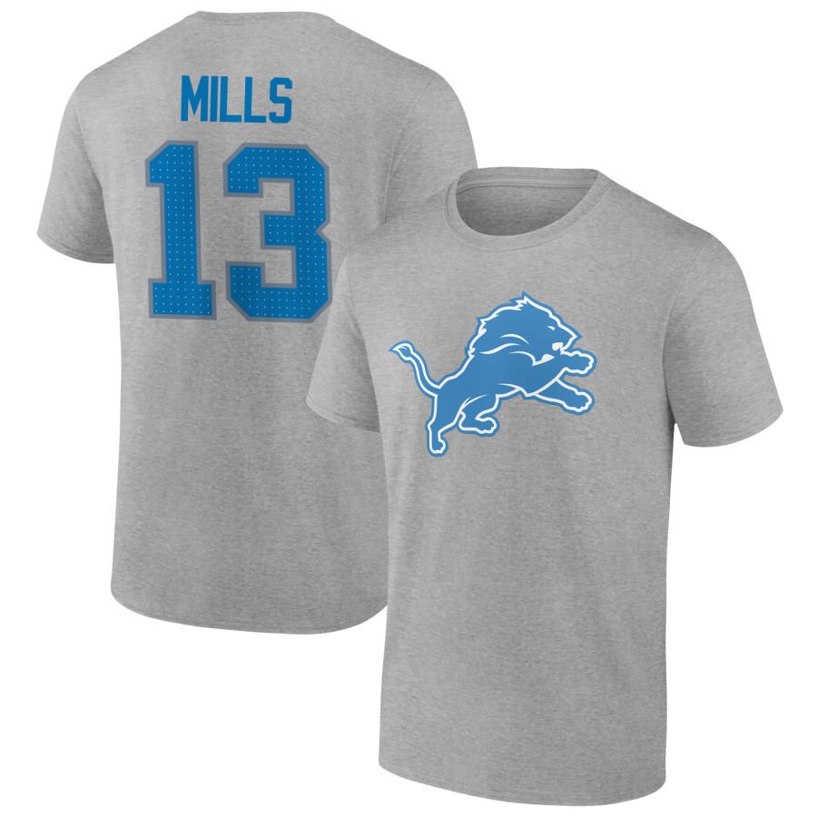 Men's Gray Detroit Lions Team Authentic Personalized Name & Number T-Shirt