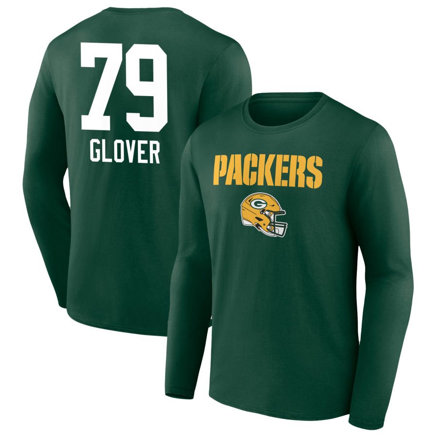 Men's Green Green Bay Packers Personalized Name & Number Team Wordmark Long Sleeve T-Shirt