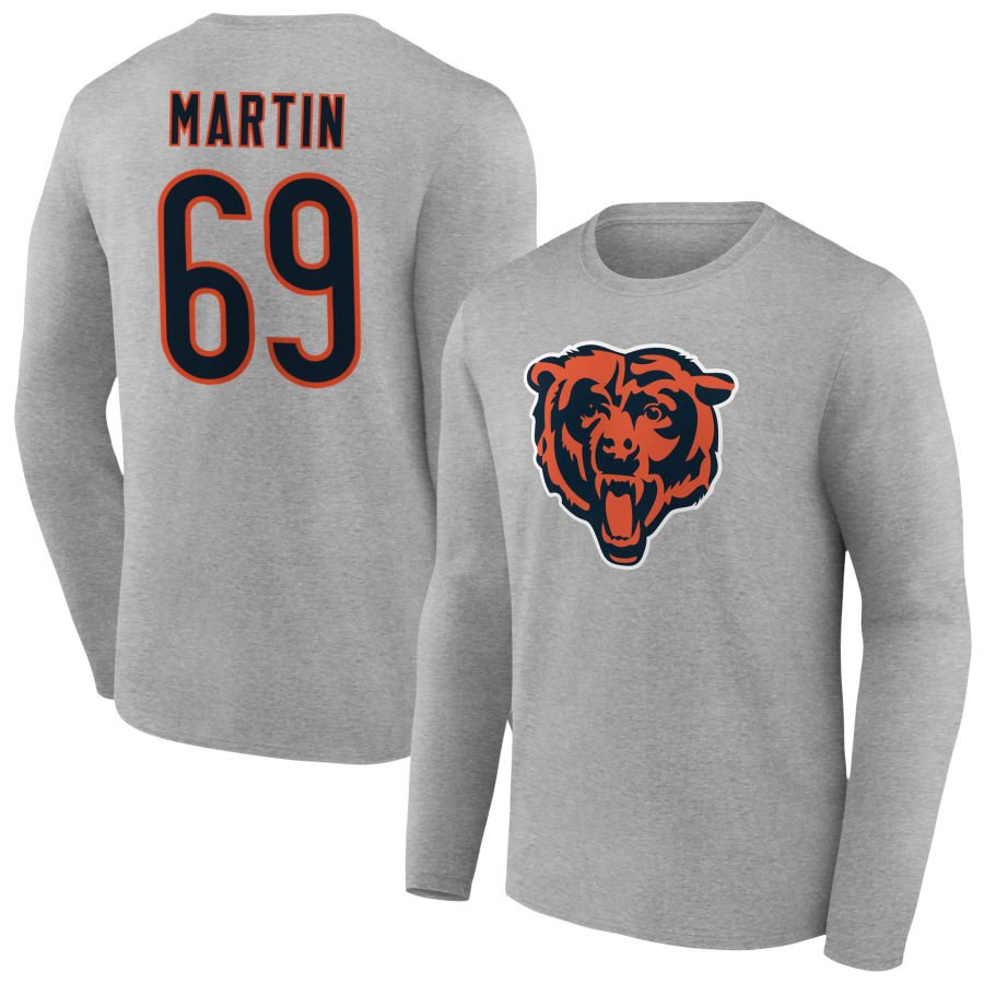 Men's Gray Chicago Bears Team Authentic Personalized Name & Number Long Sleeve T-Shirt