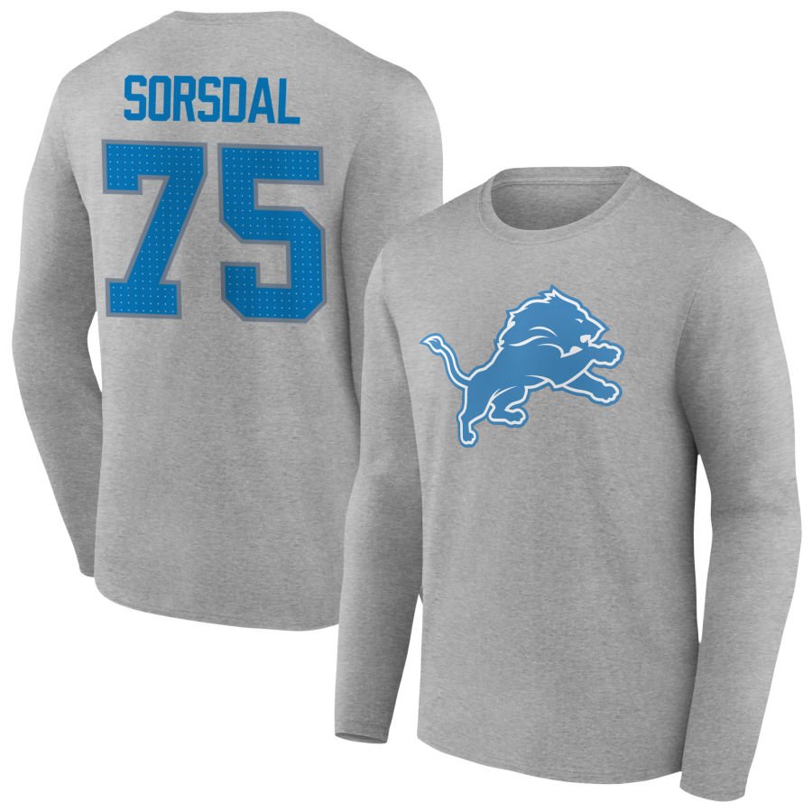 Men's Gray Detroit Lions Team Authentic Personalized Name & Number Long Sleeve T-Shirt