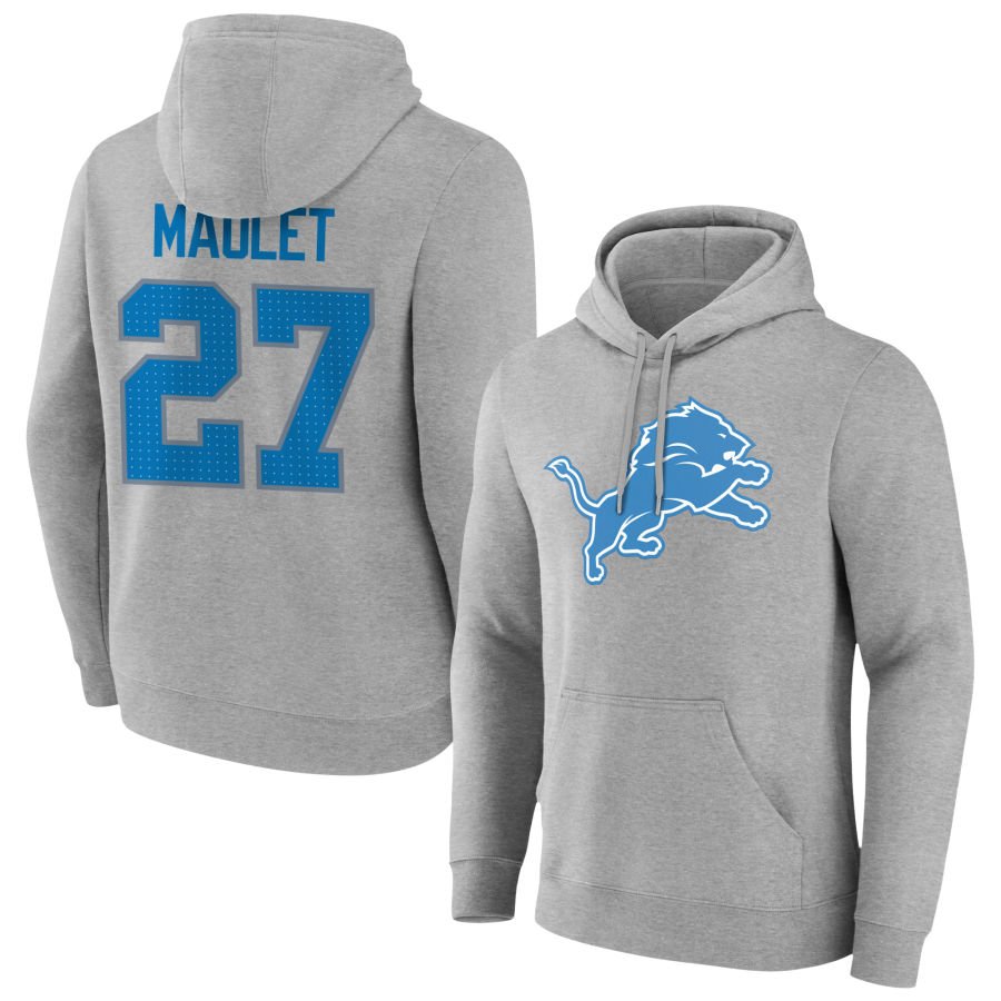 Men's Gray Detroit Lions Team Authentic Personalized Name & Number Hoodie