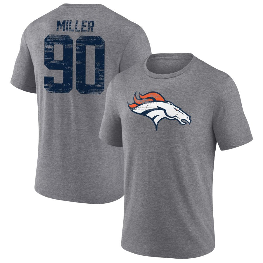 Men's Gray Denver Broncos Heritage Custom Name & Number Tri-Blend T-Shirt