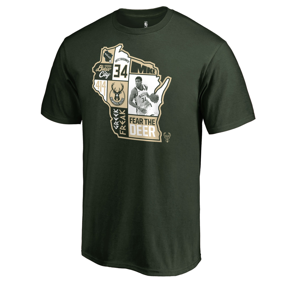 Men's Giannis Antetokounmpo Hunter Green Milwaukee Bucks Player State T-Shirt