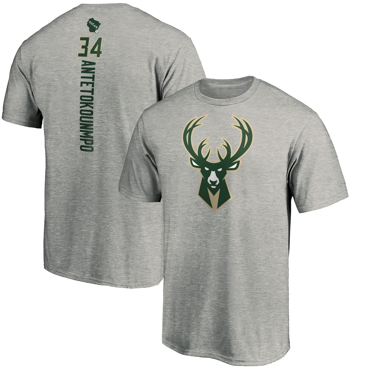 Men's Giannis Antetokounmpo Heathered Gray Milwaukee Bucks Playmaker Name & Number Team T-Shirt