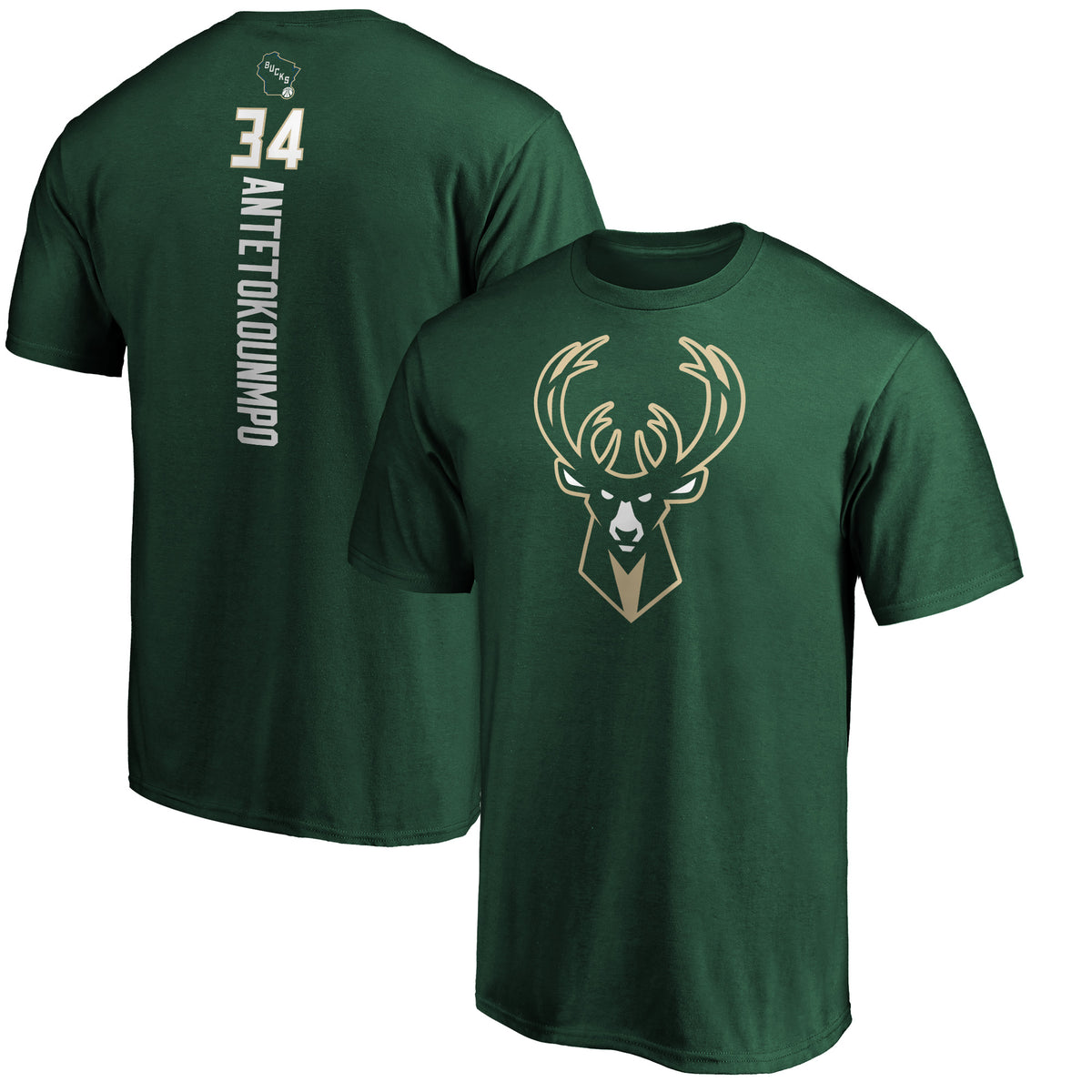 Men's Giannis Antetokounmpo Hunter Green Milwaukee Bucks Team Playmaker Name & Number T-Shirt