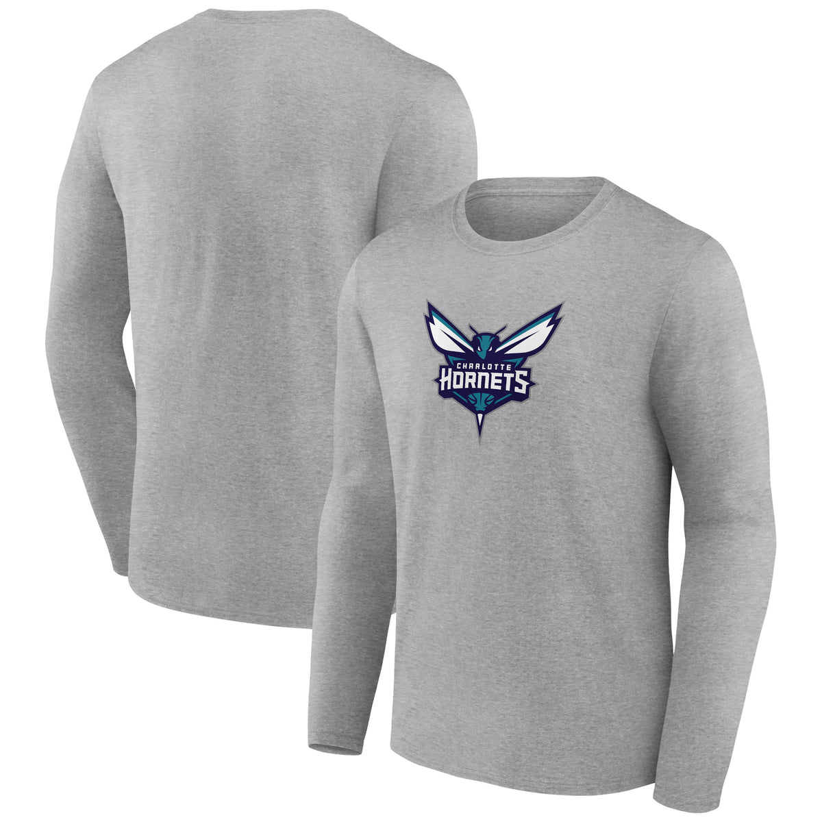 Men's Gray Charlotte Hornets Primary Team Logo Long Sleeve T-Shirt