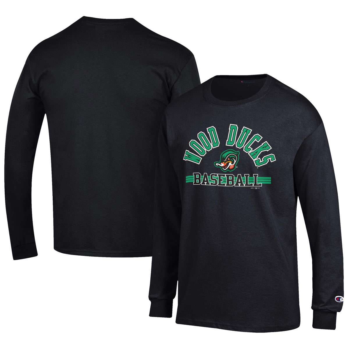 Men's Champion Black Down East Wood Ducks Jersey Long Sleeve T-Shirt