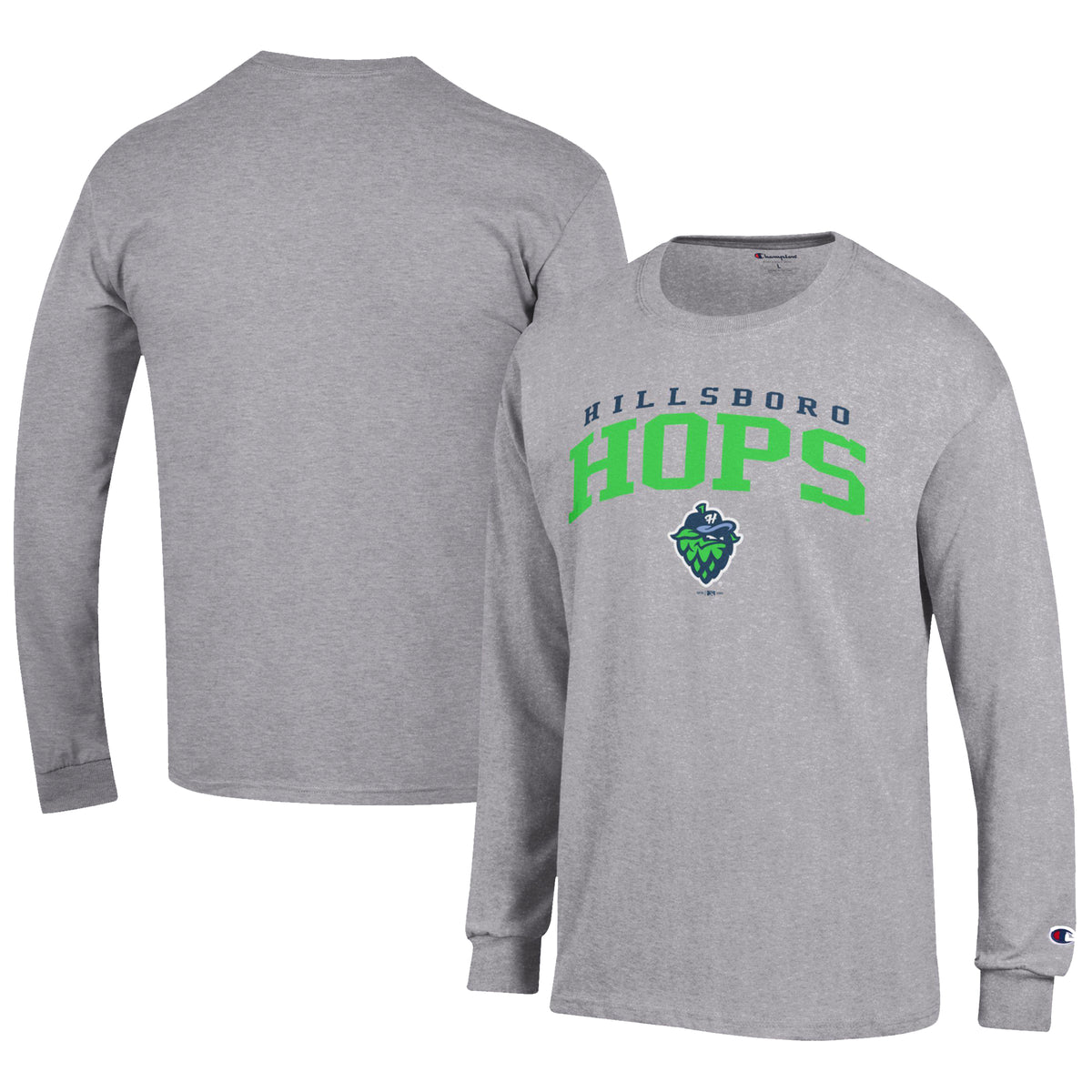 Men's Champion Gray Hillsboro Hops Jersey Long Sleeve T-Shirt