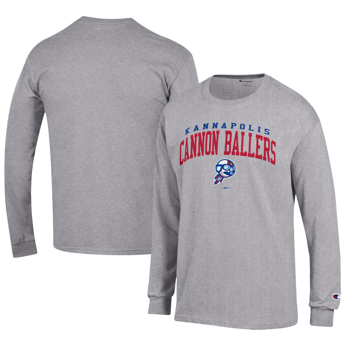Men's Champion Gray Kannapolis Cannon Ballers Jersey Long Sleeve T-Shirt