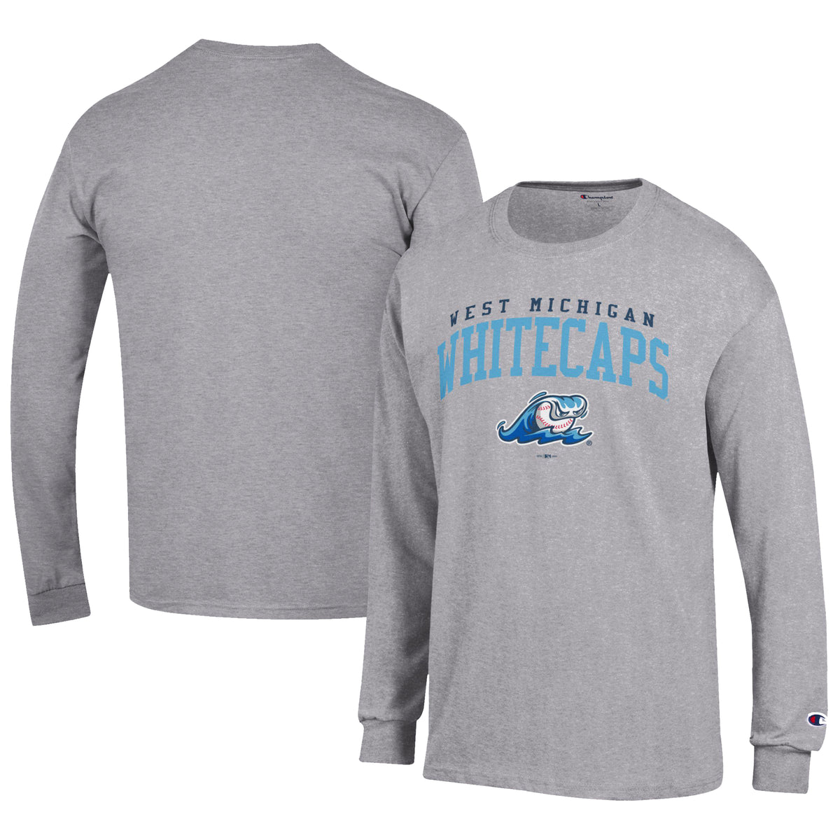 Men's Champion Gray West Michigan Whitecaps Jersey Long Sleeve T-Shirt