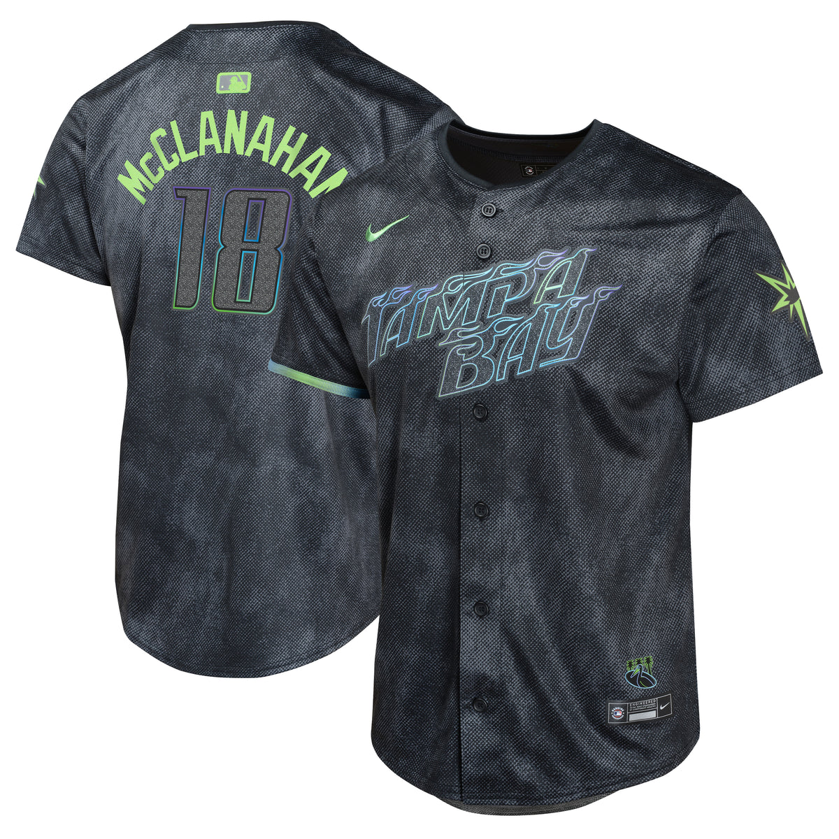 Youth Nike Shane McClanahan Charcoal Tampa Bay Rays 2024 City Connect Limited Player Jersey