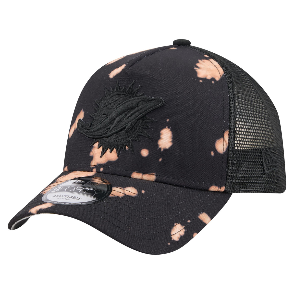 Men's New Era Black Miami Dolphins Bleached 9FORTY A-Frame Adjustable Hat