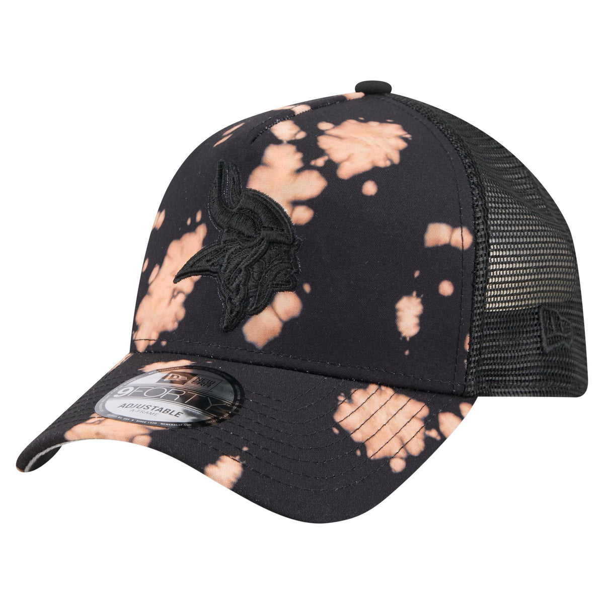 Men's New Era Black Minnesota Vikings Bleached A-Frame 9FORTY Trucker Adjustable Hat