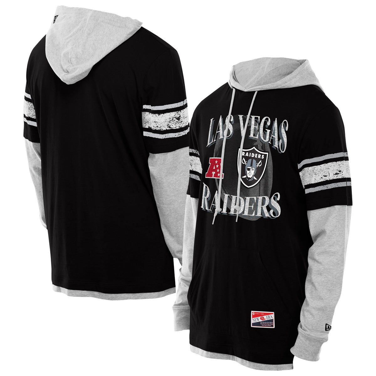 Men's New Era Black Las Vegas Raiders Twofer Layered Long Sleeve Hoodie T-Shirt