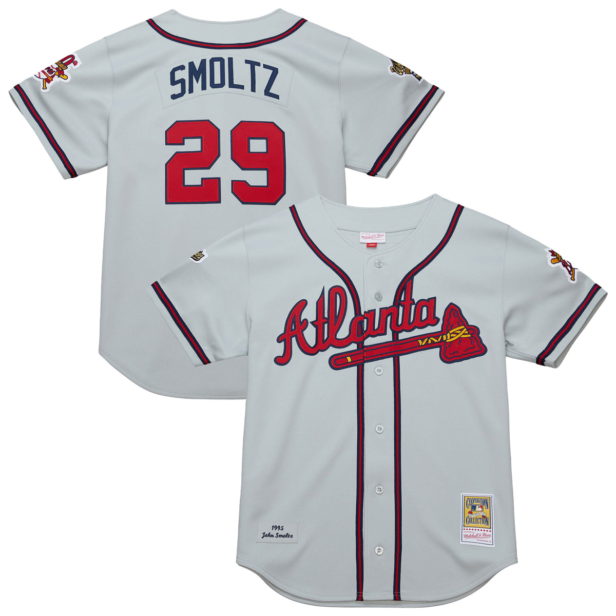Men's Mitchell & Ness John Smoltz Gray Atlanta Braves 1995 Throwback Authentic Jersey
