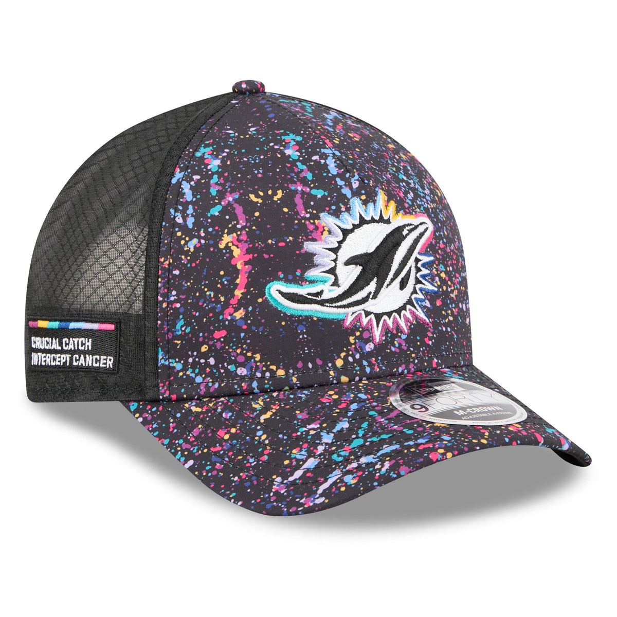 Men's New Era Black Miami Dolphins 2025 NFL Crucial Catch 9FORTY Adjustable Hat