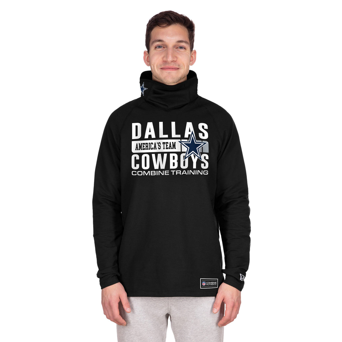 Men's New Era Black Dallas Cowboys Functional Fandom Balaclava Helmet Stripe Tri-Blend Hoodie