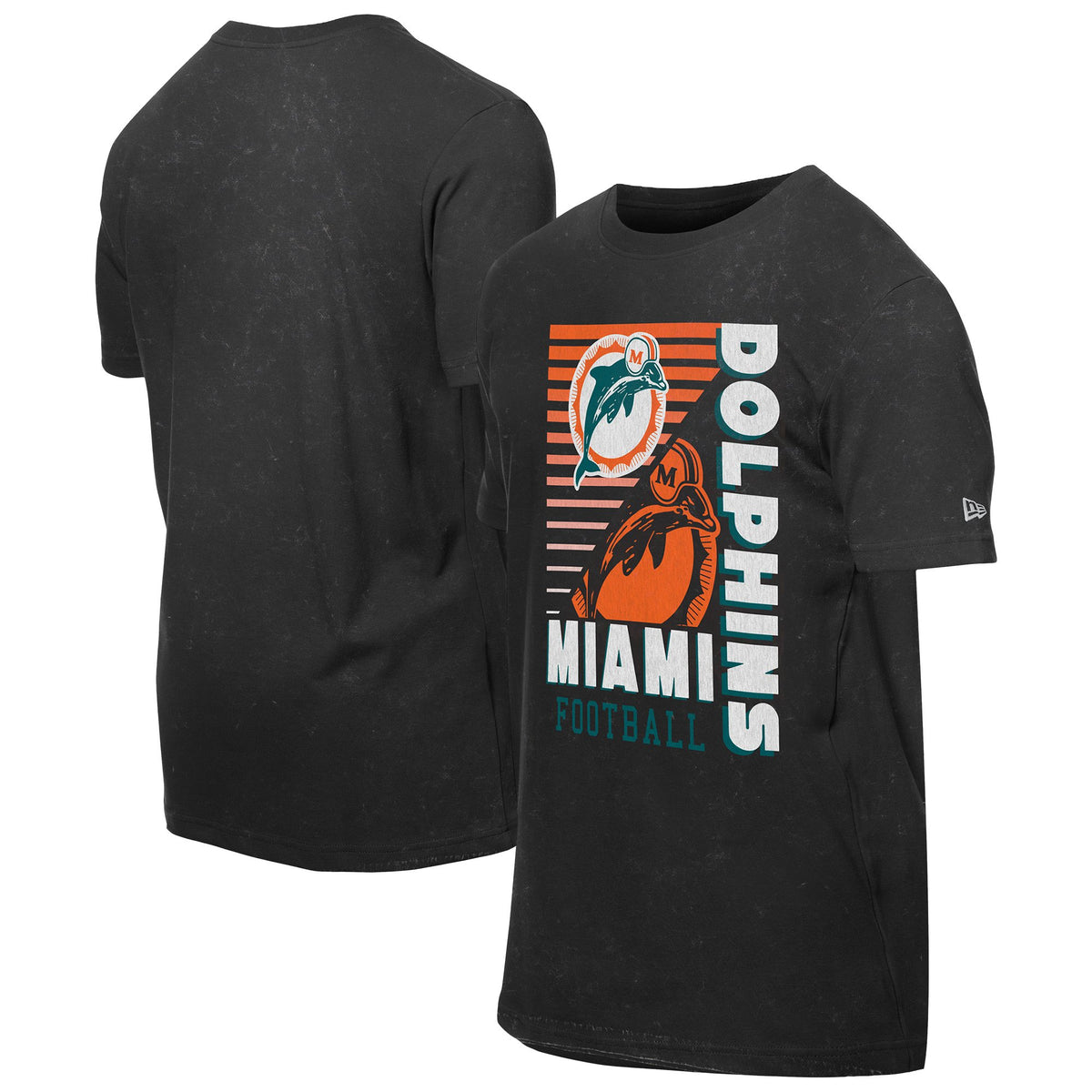 Men's New Era Black Miami Dolphins Retro Logo Enzyme Washed Oversized T-Shirt
