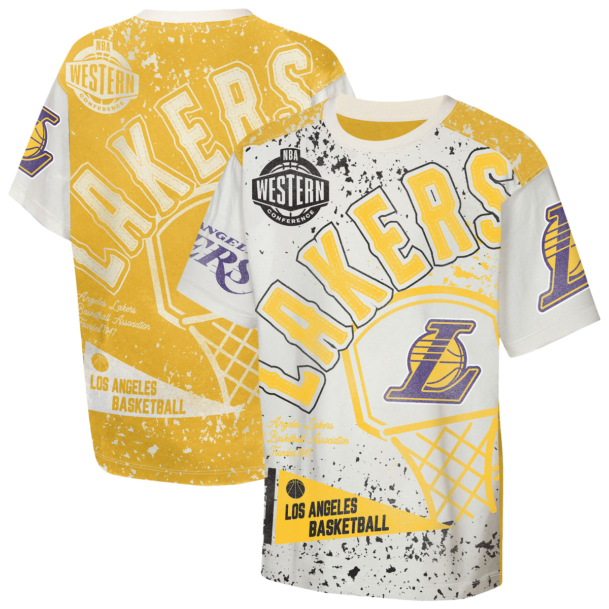 Youth Outerstuff Cream Los Angeles Lakers Top Player All-Over-Print T-Shirt