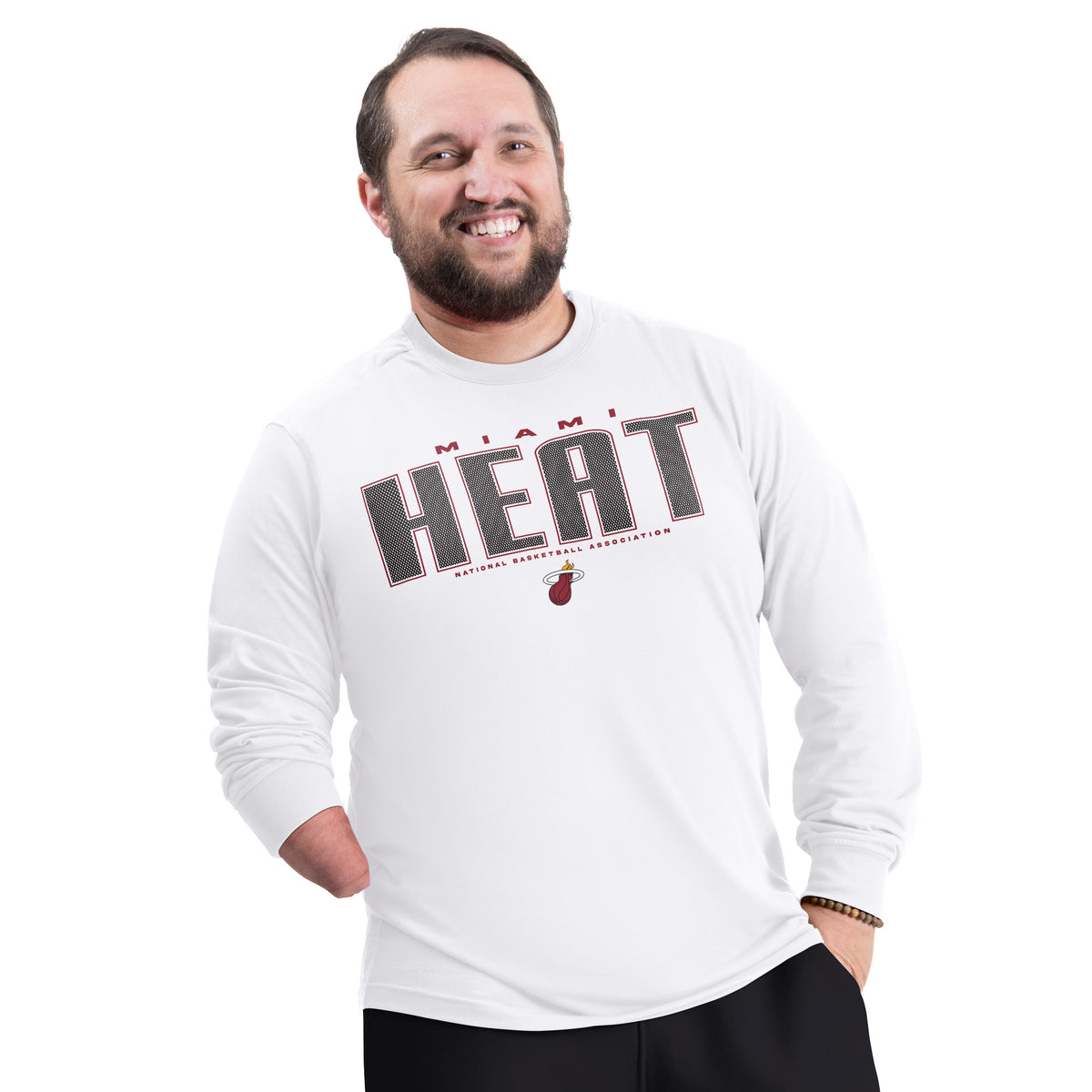 Men's G-III Sports by Carl Banks White Miami Heat Adaptive Printed Mesh Effect Long Sleeve T-Shirt