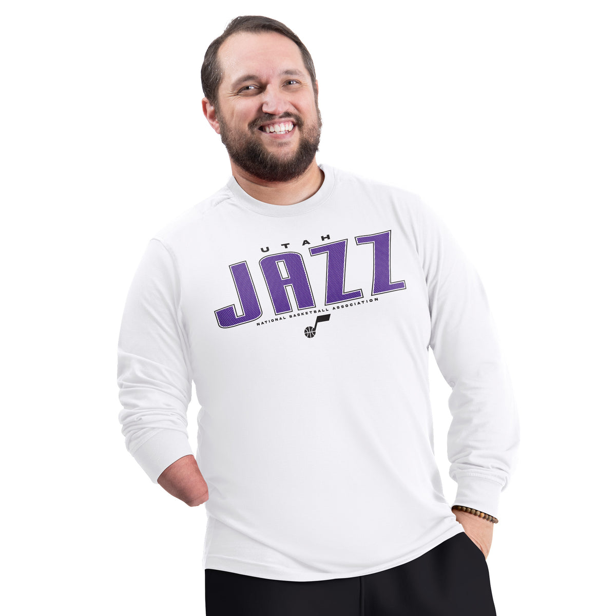 Men's G-III Sports by Carl Banks White Utah Jazz Adaptive Printed Mesh Effect Long Sleeve T-Shirt