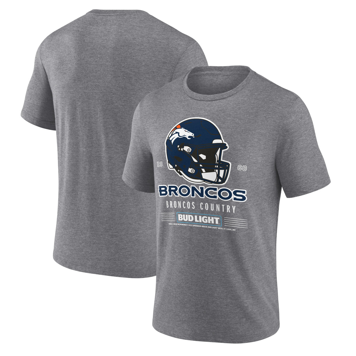 Men's Heather Gray Denver Broncos Bud Light Tri-Blend T-Shirt