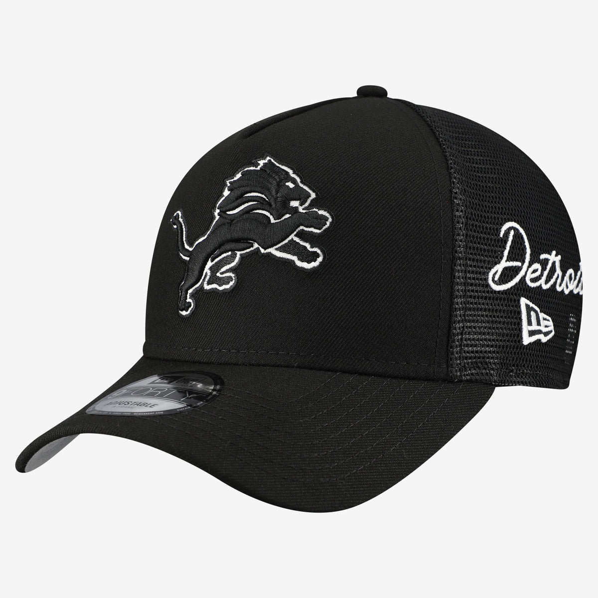 Men's New Era Black Detroit Lions City Script 9FORTY A-Frame Adjustable Hat