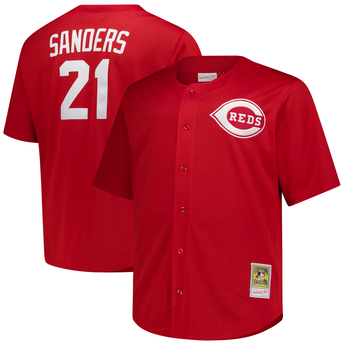 Men's Mitchell & Ness Deion Sanders Red Cincinnati Reds Big & Tall Cooperstown Mesh Batting Practice Jersey
