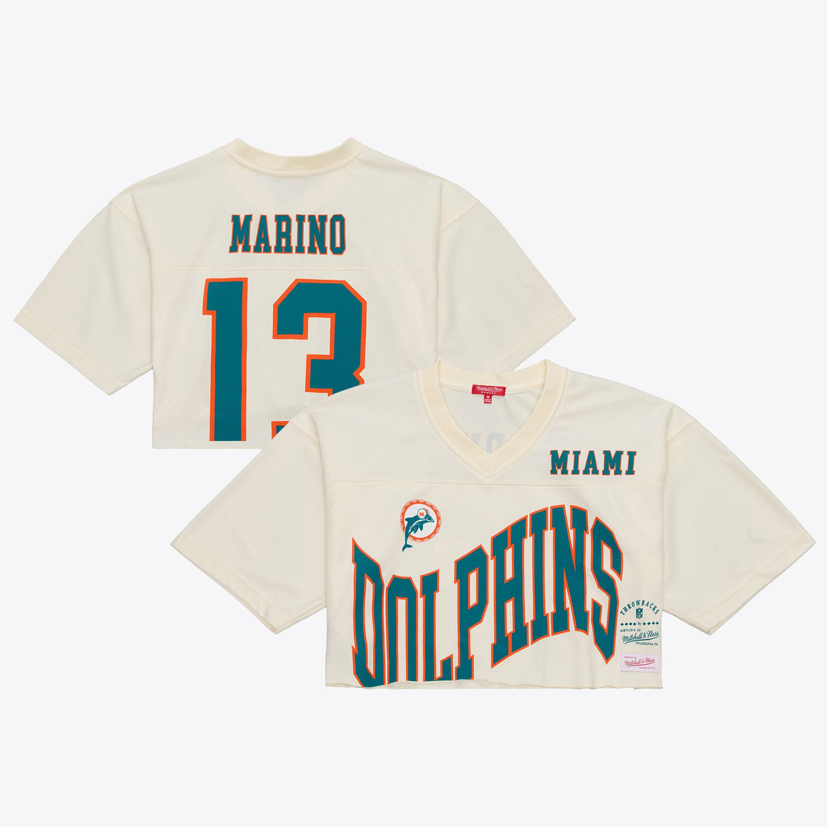 Women's Mitchell & Ness Dan Marino Cream Miami Dolphins Retired Player Cropped Fashion Jersey