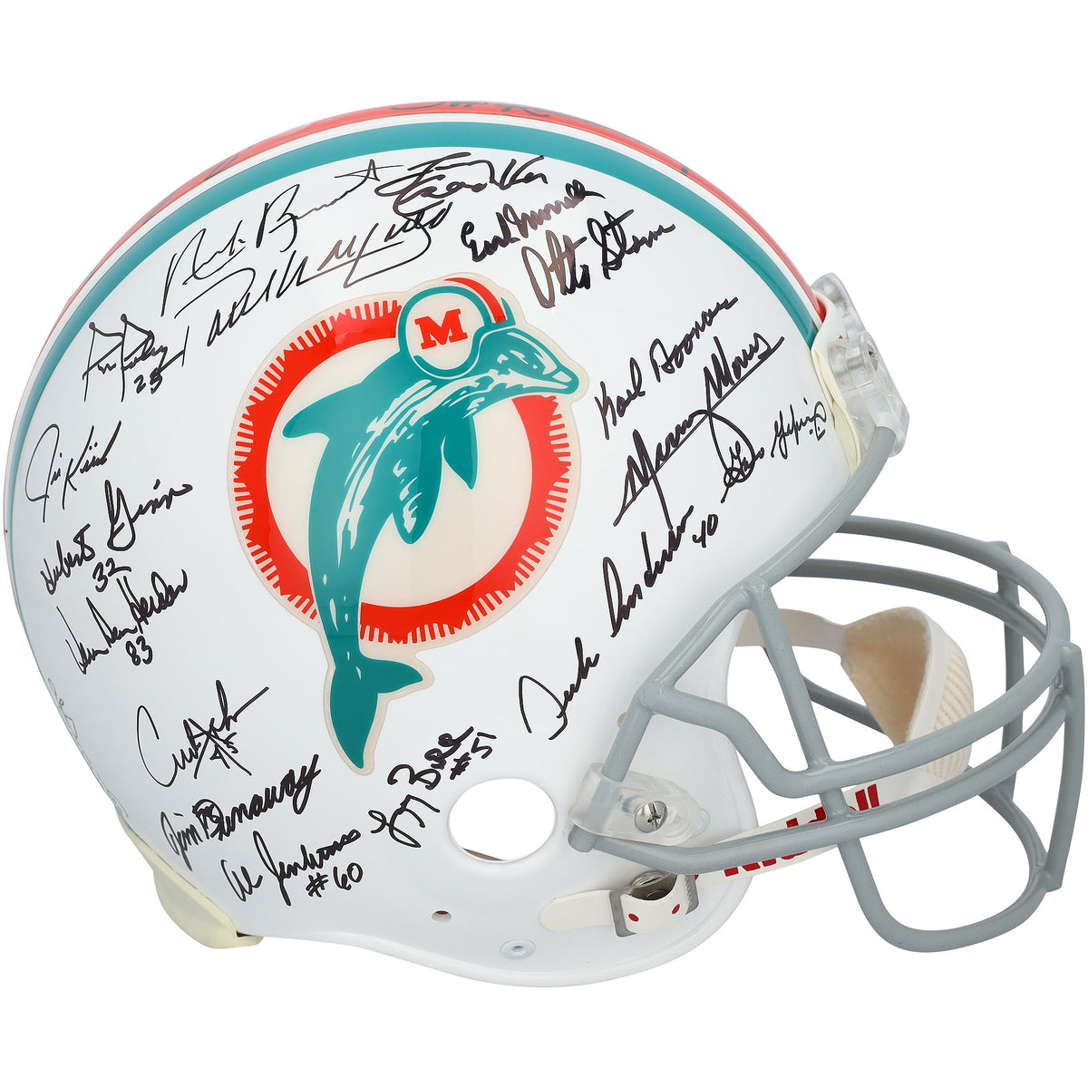 1972 Miami Dolphins Autographed Riddell Throwback Authentic Helmet with 40 Signatures