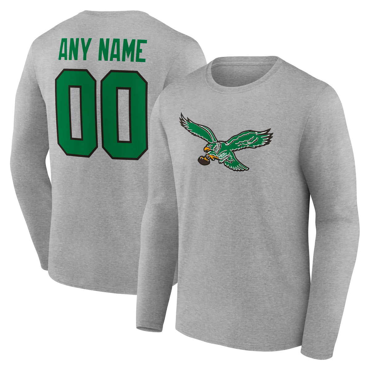 Men's Gray Philadelphia Eagles Team Authentic Classic Personalized Name & Number Long Sleeve T-Shirt