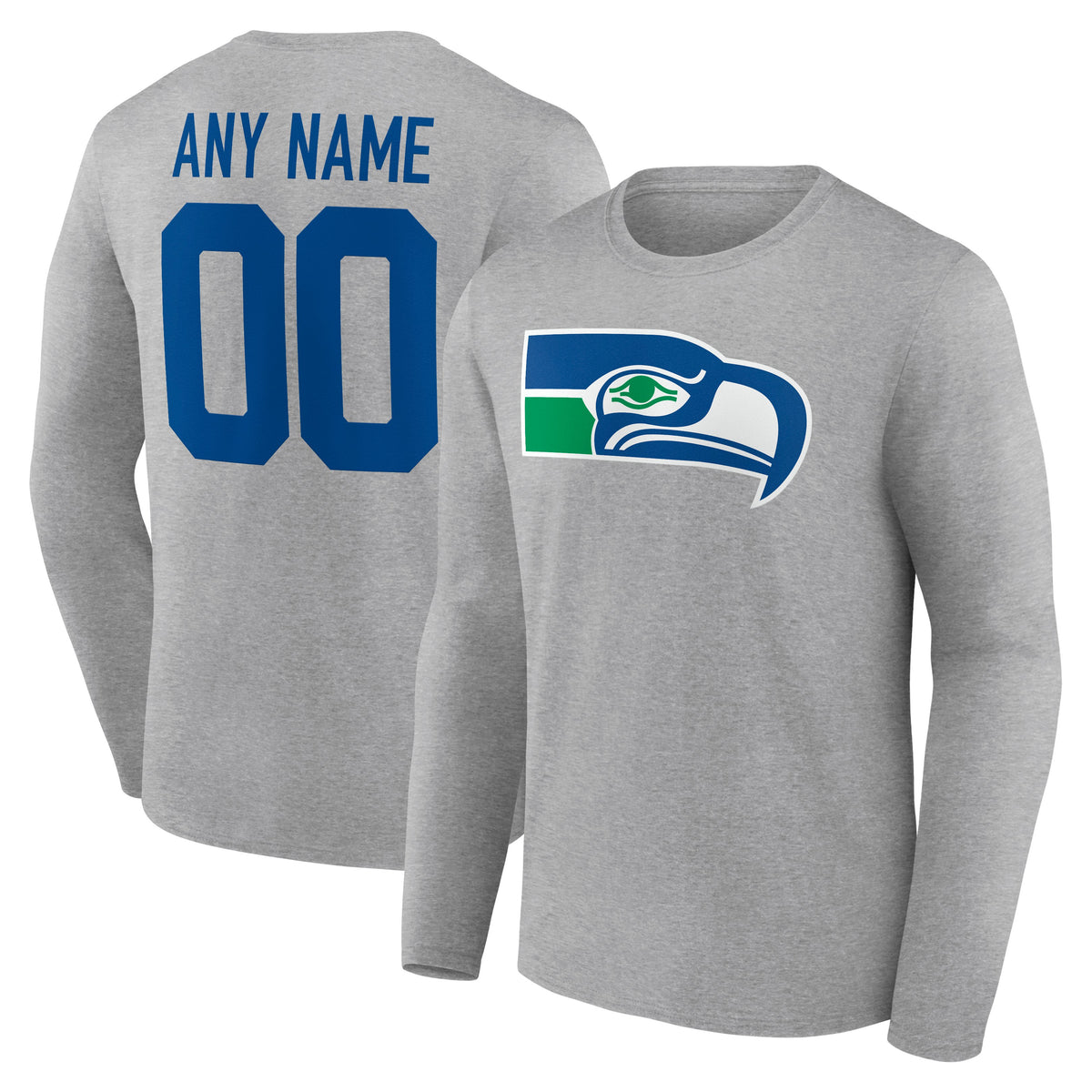 Men's Gray Seattle Seahawks Team Authentic Classic Personalized Name & Number Long Sleeve T-Shirt