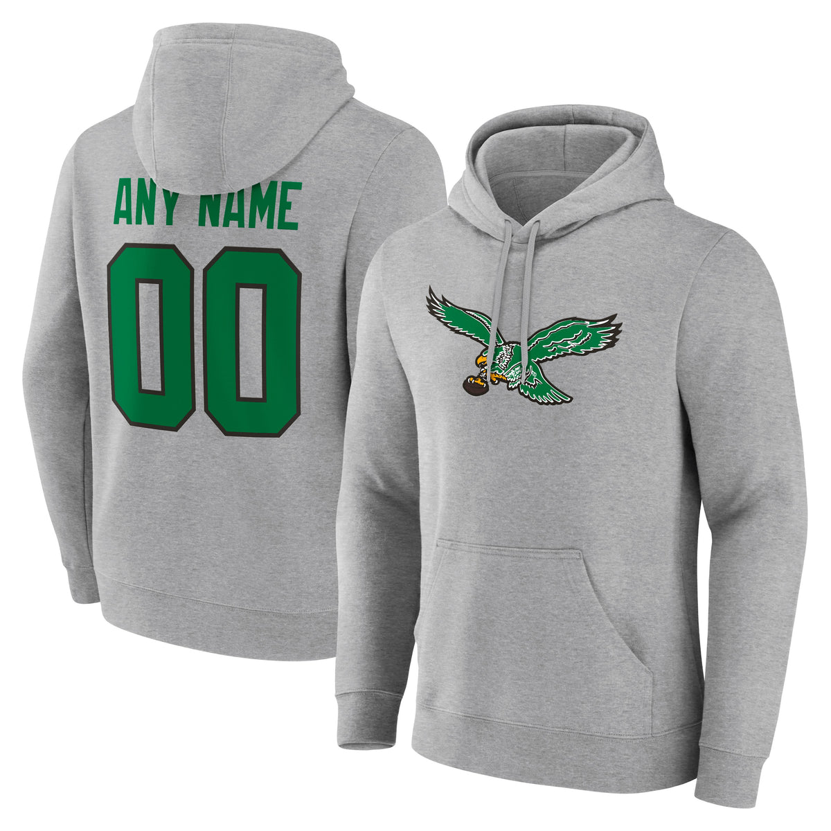 Men's Gray Philadelphia Eagles Big & Tall Team Authentic Classic Personalized Name & Number Hoodie