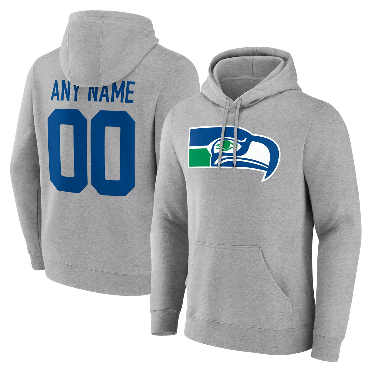 Men's Gray Seattle Seahawks Big & Tall Team Authentic Classic Personalized Name & Number Hoodie