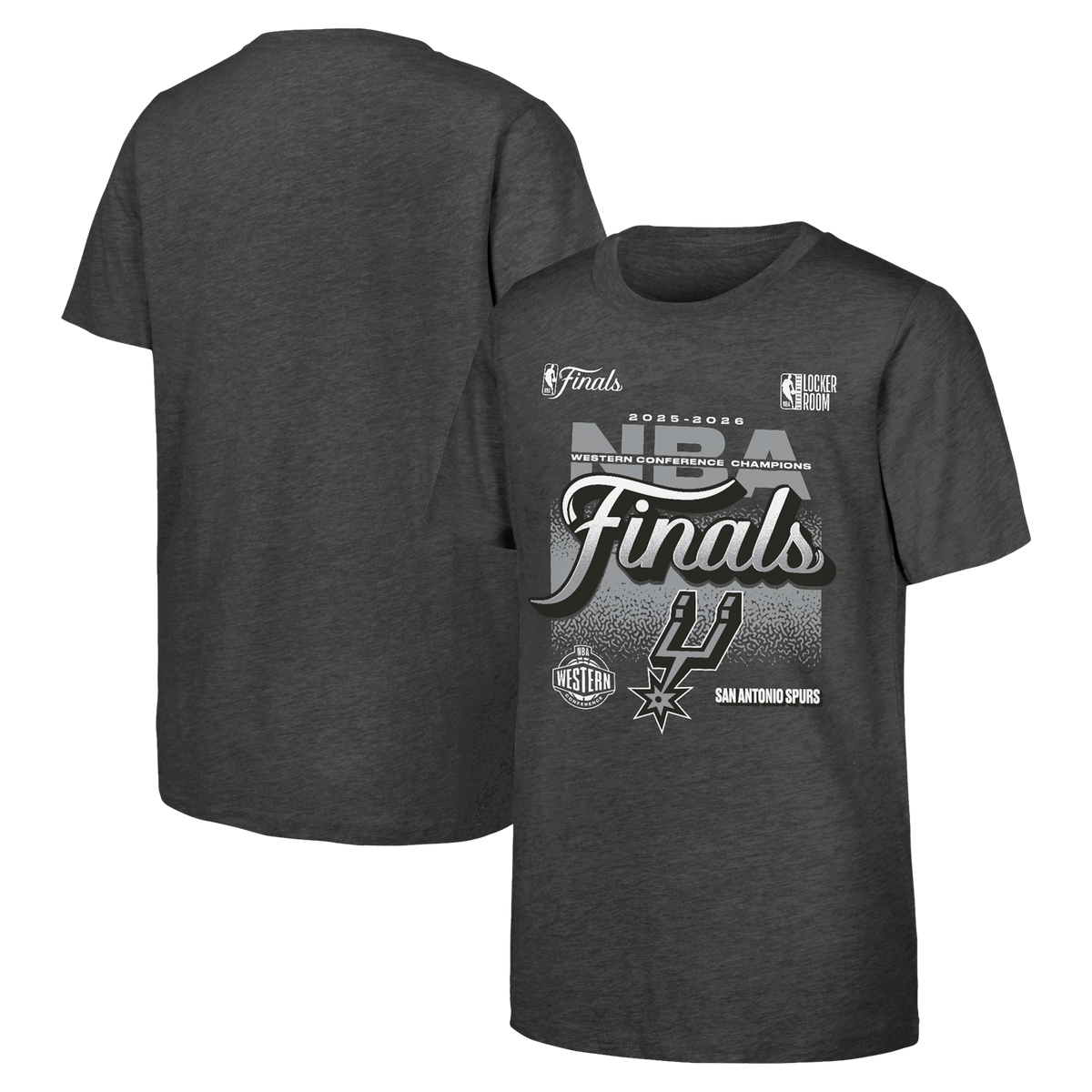 Youth Outerstuff Charcoal San Antonio Spurs 2026 NBA Western Conference Champions Authentic Locker Room T-Shirt