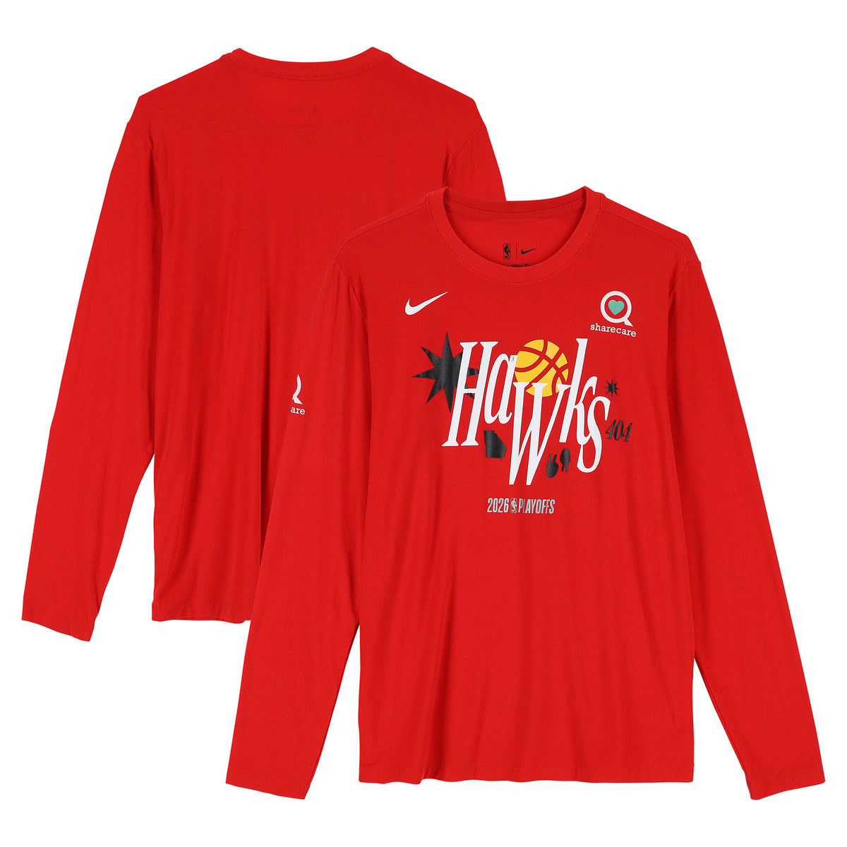 Atlanta Hawks Team-Issued Red Nike Long Sleeve T-Shirt from the 2026 NBA Playoffs - Size LT