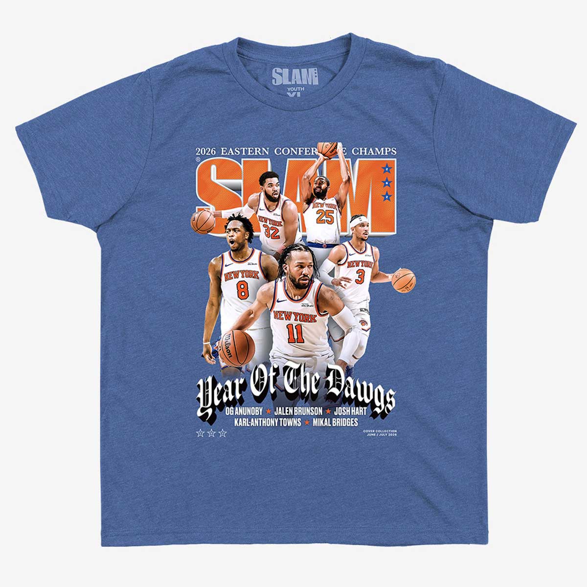 Youth SLAM Blue New York Knicks 2026 NBA Eastern Conference Champions Cover T-Shirt