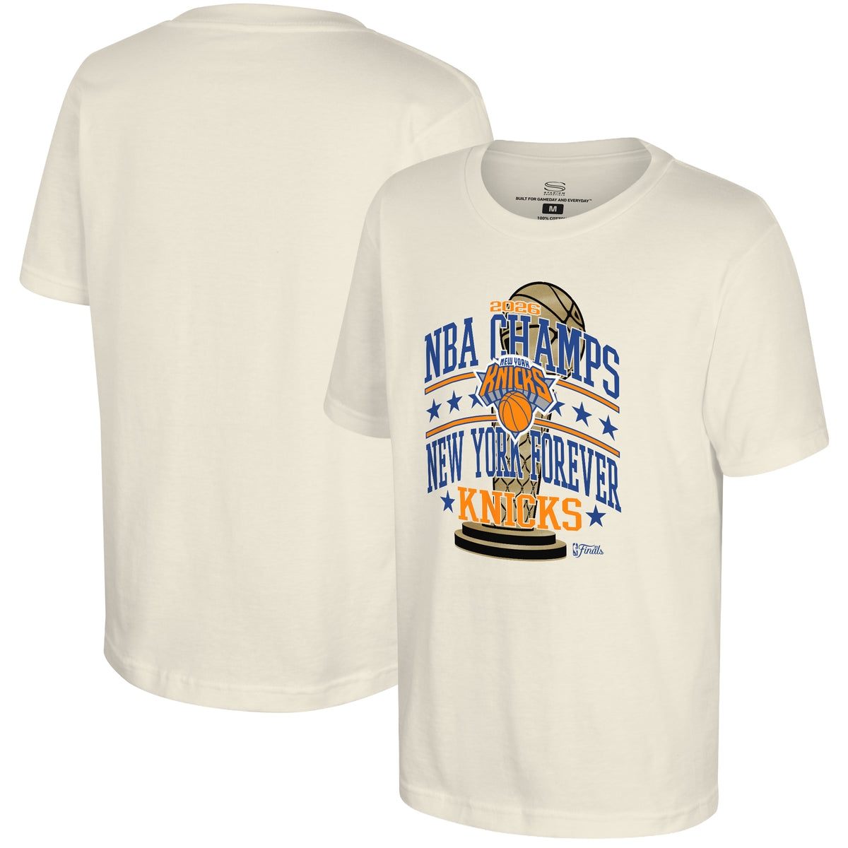 Youth Stadium Essentials Natural New York Knicks 2026 NBA Finals Champions No Regrets T-Shirt